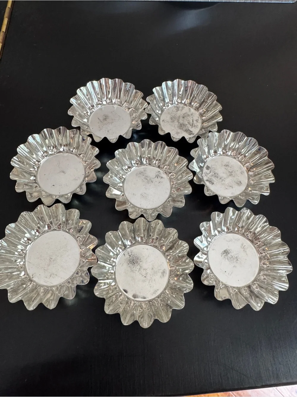 Vintage Swedish Sandbakkel Molds Fluted Tin Tartlet Baking Cups Set of 8 (2.5”)